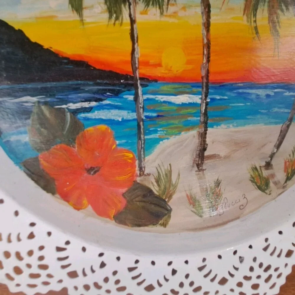 Hand Painted Filigree Edged Tray Multicolor Signed